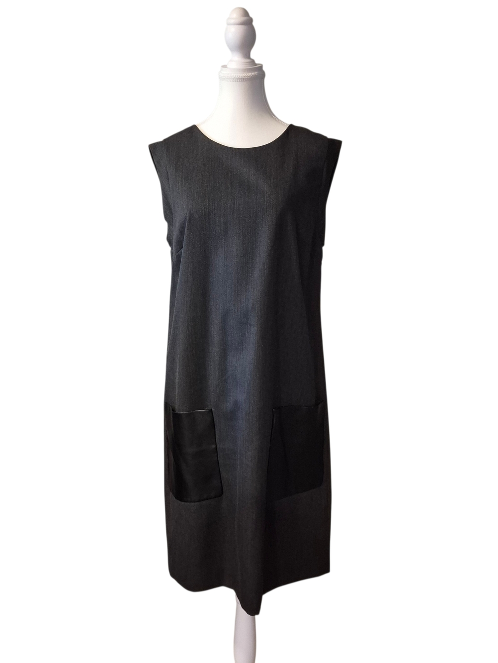 J. Crew Sleeveless Shift Dress in Charcoal with Front Pockets